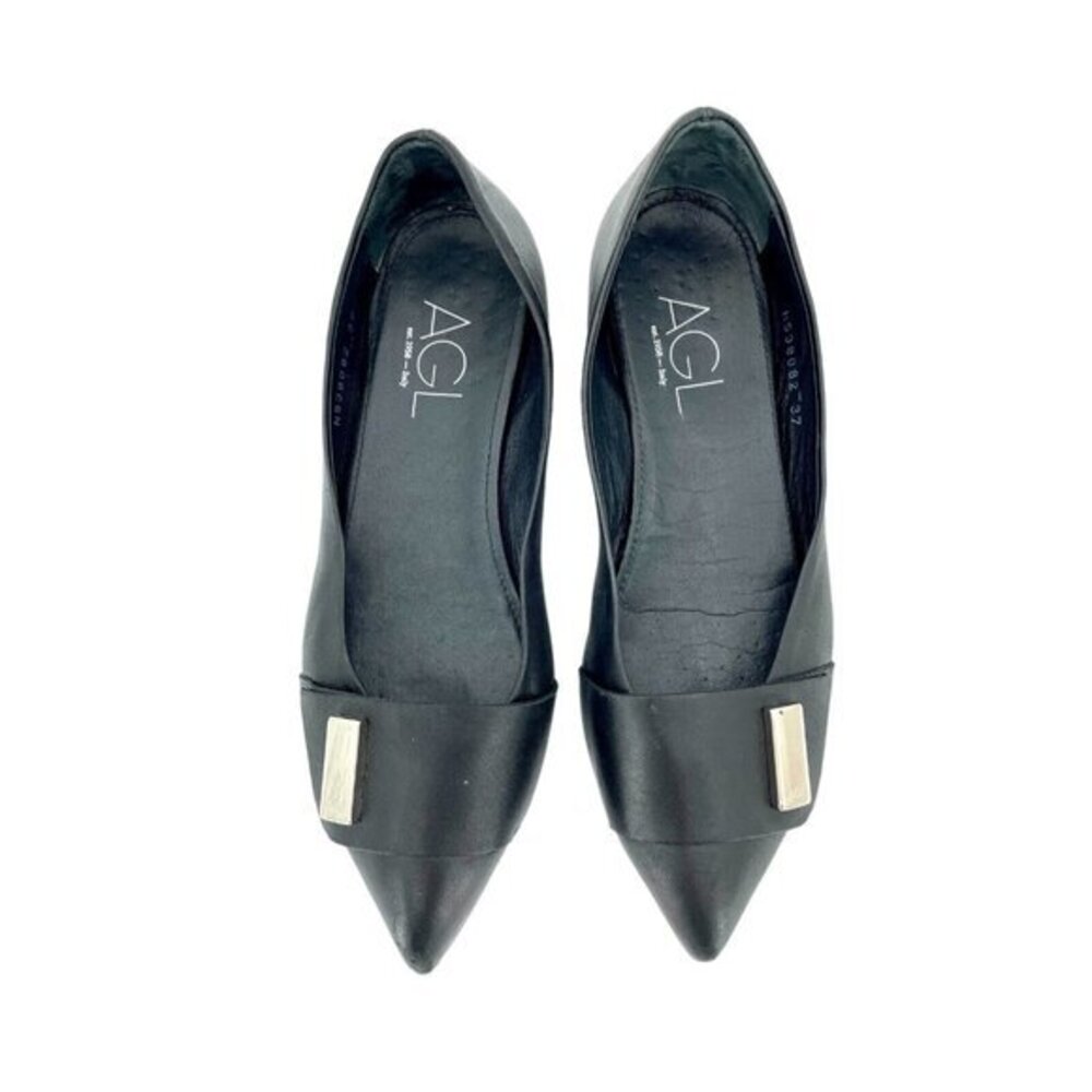 AGL Attilio Giusti Leombruni Black Leather Pointed Toe Slip On Flats 37 EU